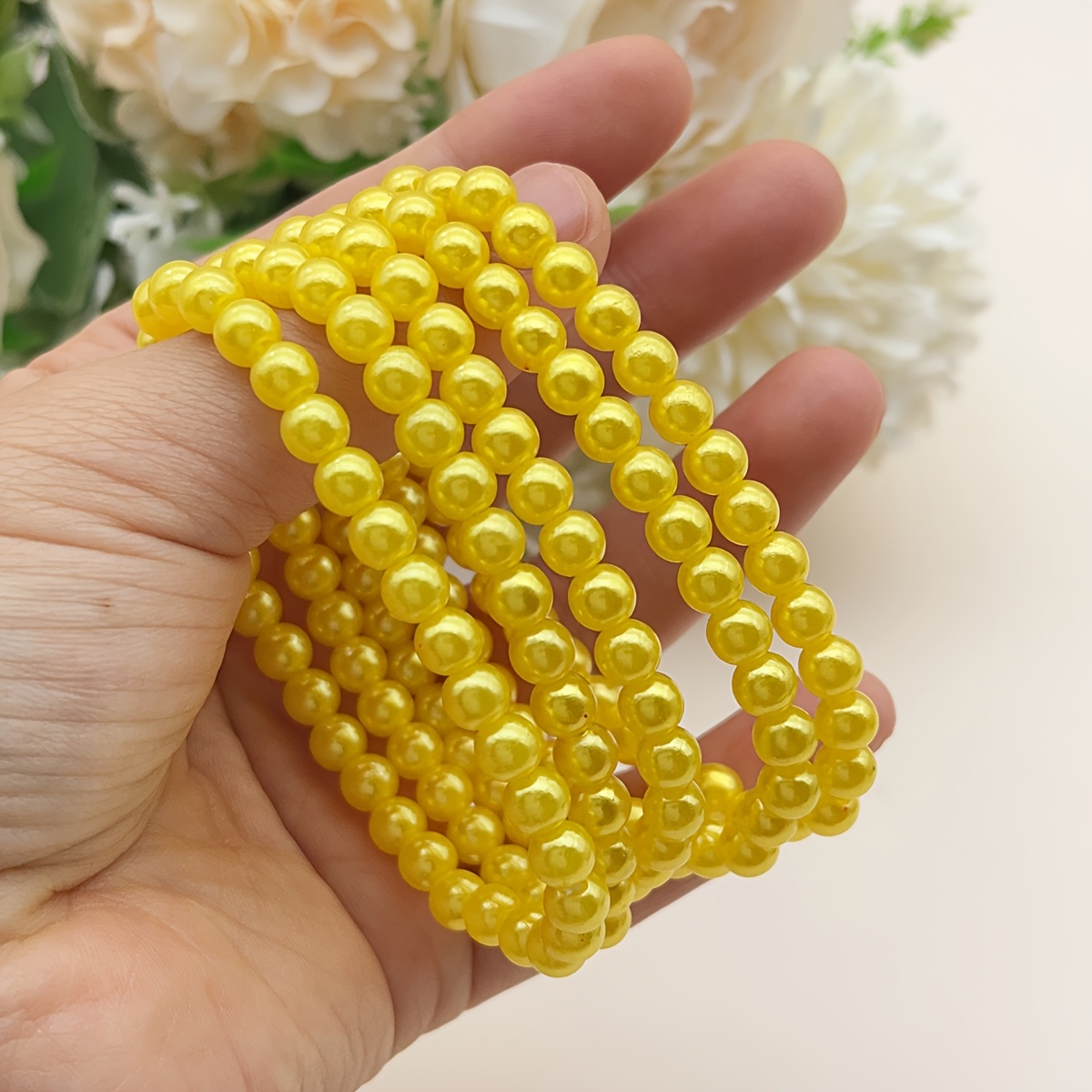 Imitation Pearl Stackable Elastic Bracelets Set, Colorful Everyday Wear